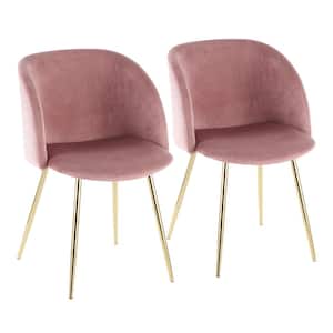 Fran Pink Velvet and Gold Metal Dining Chair (Set of 2)
