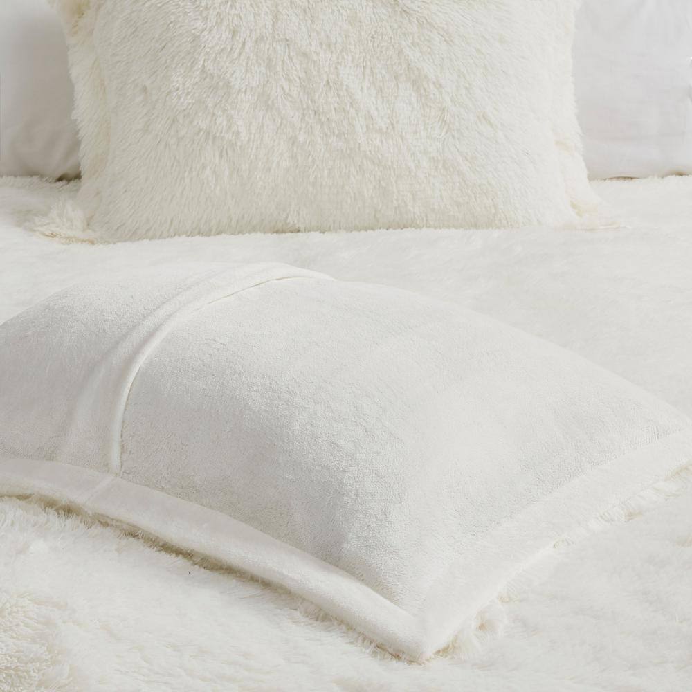 Ivory Shaggy Faux Fur Twin Duvet Cover Set