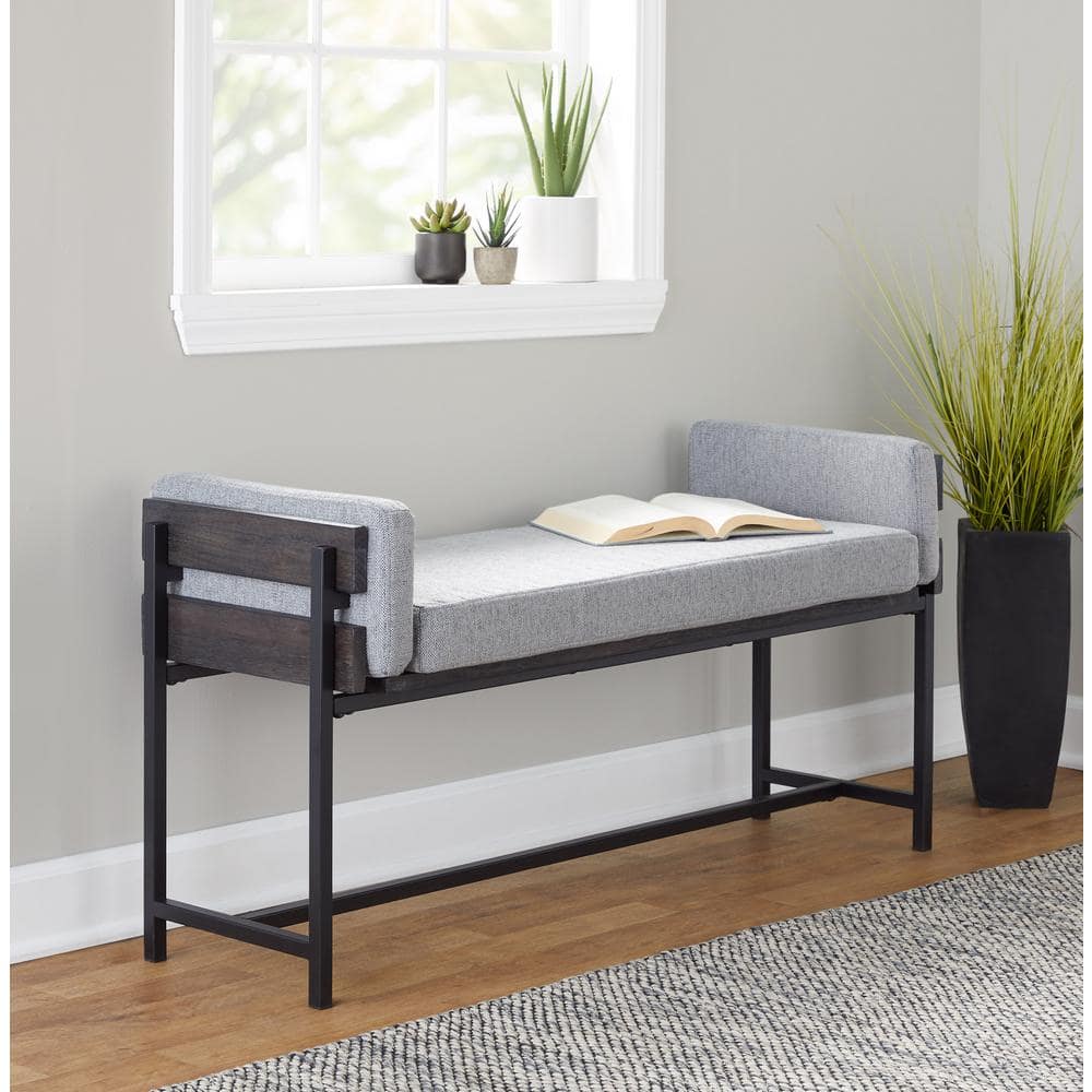 Lumisource Kari Light Grey Fabric Grey Wood And Black Metal 45 25 In   Light Grey Fabric Grey Wood Black Metal Lumisource Bedroom Benches Bc18 Kari2 Bkgylgy1 64 1000 