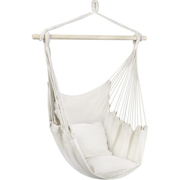 Sorbus 47 in. Portable Hanging Rope Hammock Chair Swing with 2 Matching Pillows in Cream White