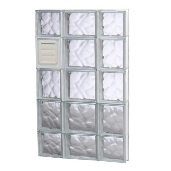 Clearly Secure 19.25 in. x 34.75 in. x 3.125 in. Frameless Wave Pattern Glass Block Window with Dryer Vent