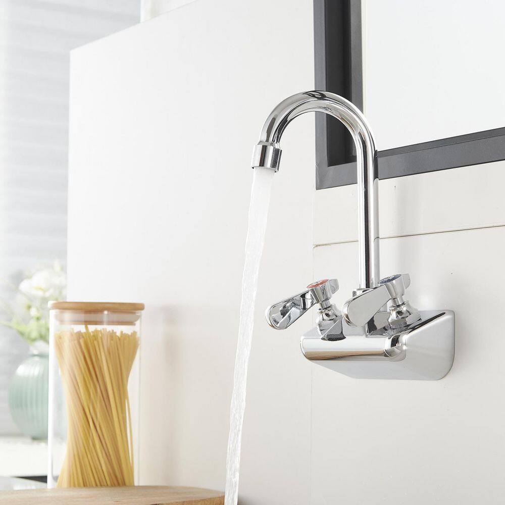 Polished Chrome 2-Handle Wall Mount Kitchen Faucet with Swivel Spout