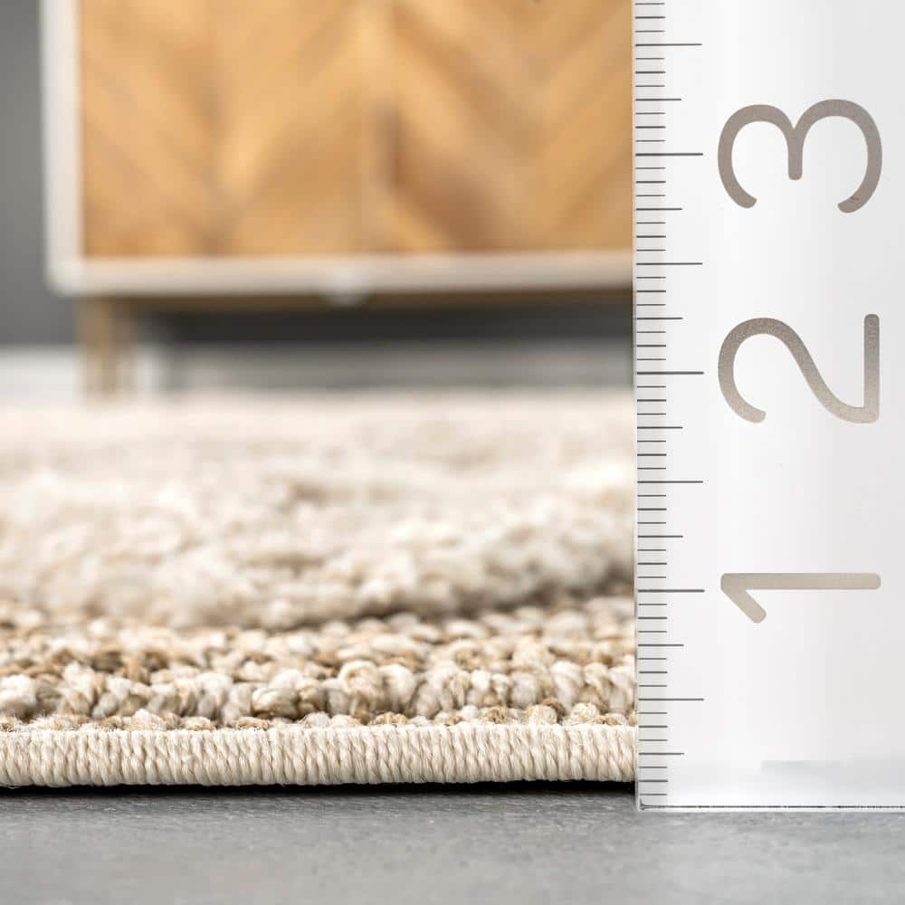Beige 4' x 6' Rectangular Shag Synthetic Area Rug