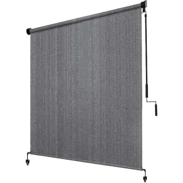 96 in. Cordless Roll Up Shade Cloth Fabric 2 Poles and 1-Piece Fabric Grey