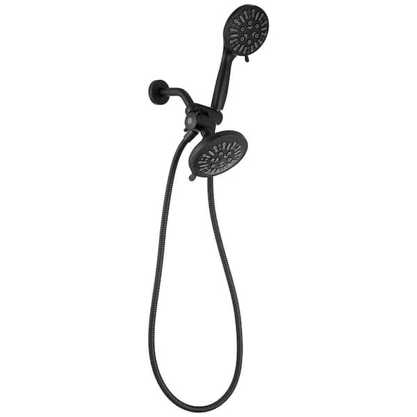 HOMEMYSTIQUE 9-Spray 5.5 in. Wall Mount Dual Shower Head and Handheld Shower Head 1.8 GPM with Stainless Steel Hose in Matte Black