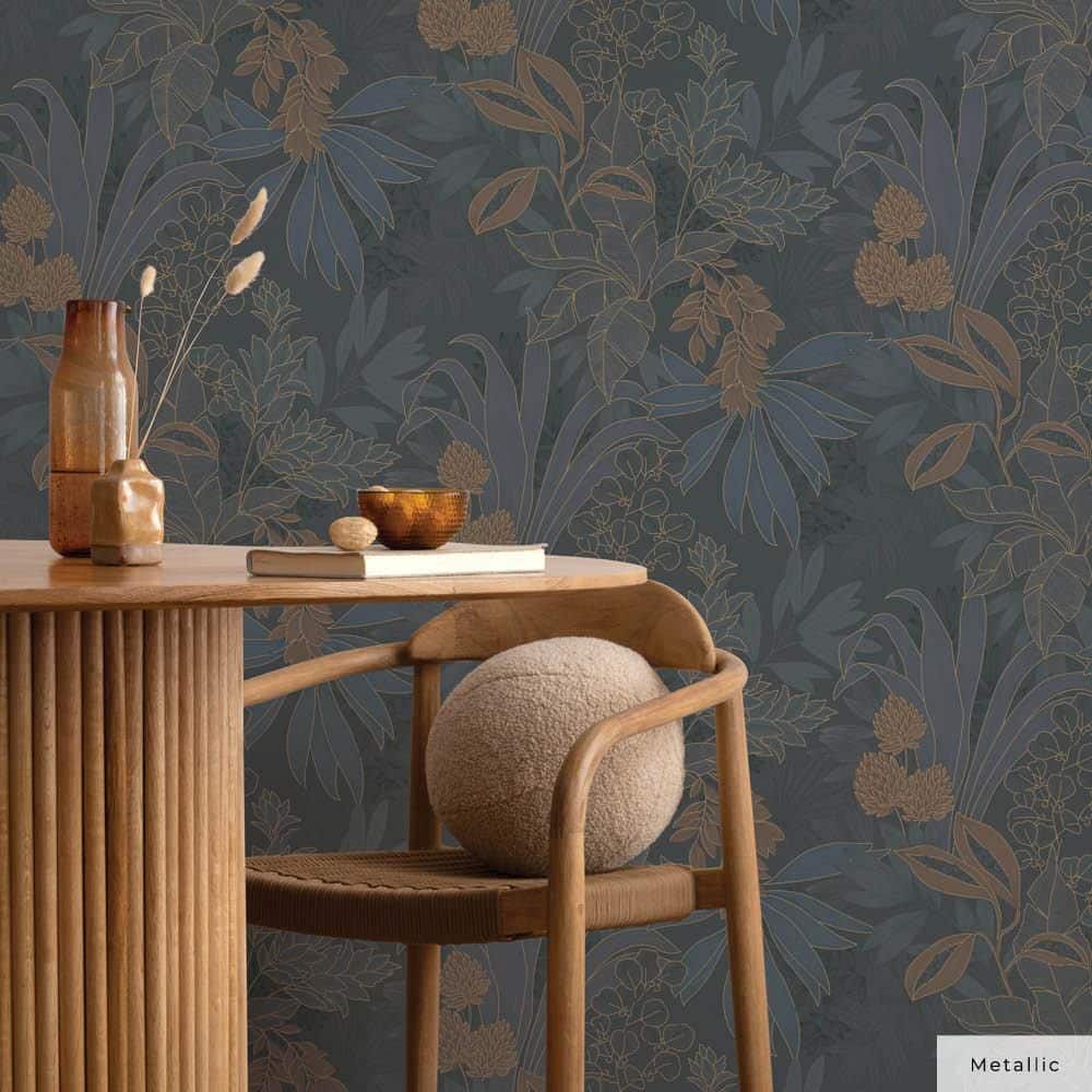 Twilight Floral Non-Pasted Grasscloth Wallpaper Roll