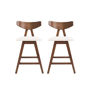 Marten 35.5 in. Light Beige and Walnut Fabric Upholstered Counter Stool (Set of 2)