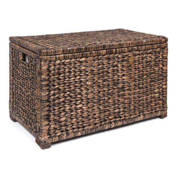 Anada 30 in. Handwoven Wicker Weave Storage Trunk, Brown Wash