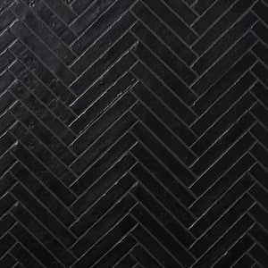 Virtuo Matte Black 1.45 in. x 9.21 in. Crackled Ceramic Subway Wall Tile (4.65 sq. ft./Case)