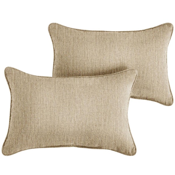 Textured Solid Almond Square Outdoor Throw Pillow (2-Pack)