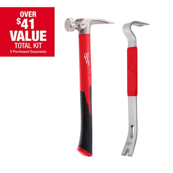 Milwaukee 19 oz. Smooth Face Poly/Fiberglass Handle Hammer with 15 in. Pry Bar (2-Piece)