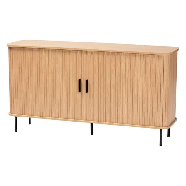 Lucia Light Oak Brown Wood Sideboard with Sliding Tambour Doors