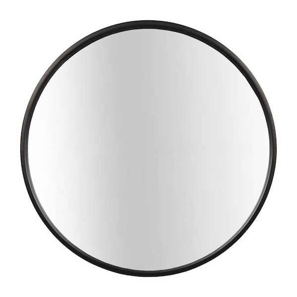 WallBeyond 24 in. W x 24 in. H Round Wall Mirror with Black Finish Wood Frame