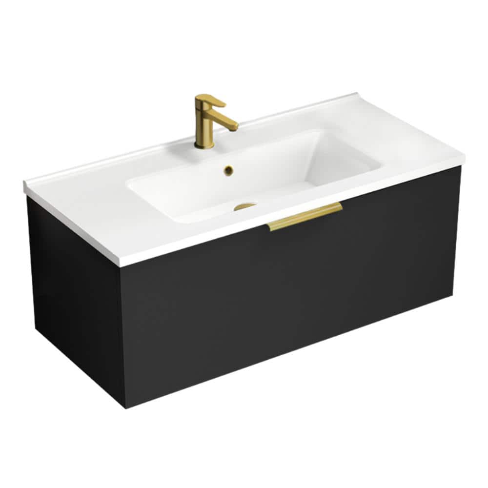 Bodrum 39.37 in. W x 17.72 in. D x 16.14 in. H Modern Bathroom Vanity in Matte Black With White Ceramic Top price history on PriceWatchPro
