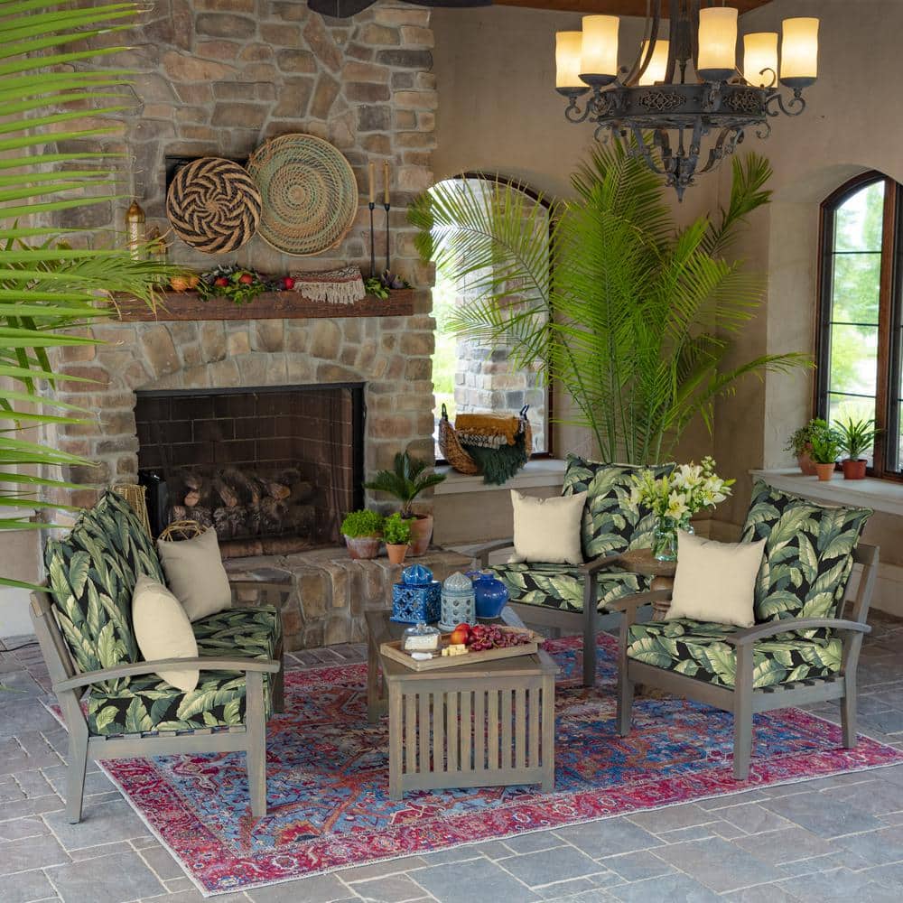 Arden 24"x24" Tropical Leaf Print Outdoor Chair Cushion Set