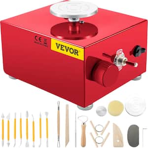 30-Watt Red Mini Electric Adjustable Speed Electric DIY Clay Tool 3-Turntables Trays 16-Pieces Tools for Ceramic Work
