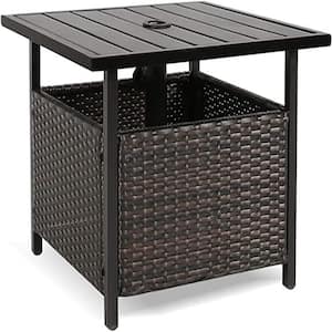 Square Wicker Outdoor Black Side Table with Umbrella Hole