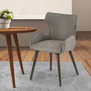Gray and Brown Fabric Wingback Seat Dining Chair (Set of 2)