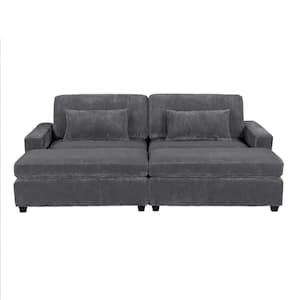 90.6 in. Wide Square Arm Velvet Rectangle Modern Upholstered Sofa in Gray