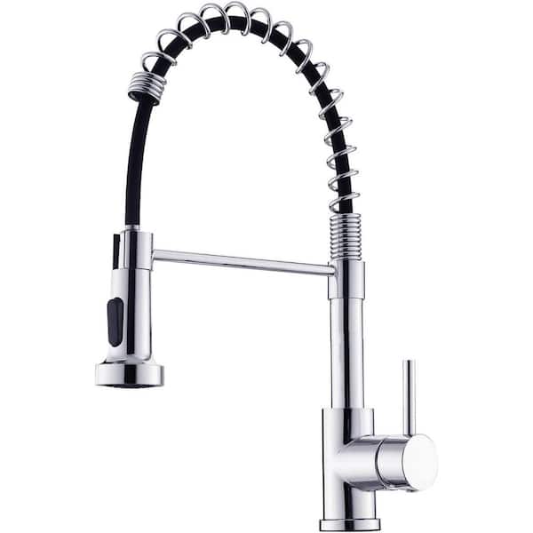 Polished Chrome 17.7 in. H Pull Out Sprayer Kitchen Faucet with Advanced Spray Single Handle Stainless Steel Sink Faucet