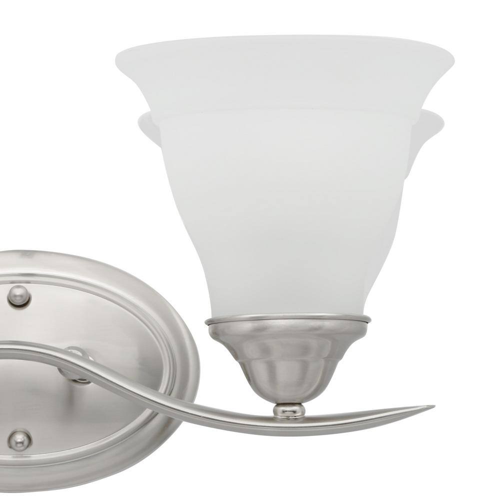 Trinity Brushed Nickel 2-Light Bath Vanity with Etched Glass Shades