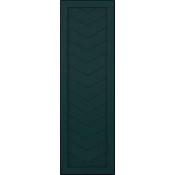 Ekena Millwork 18 in. x 31 in. True Fit PVC Single Panel Chevron Modern Style Board and Batten Shutters, Pair in Thermal Green