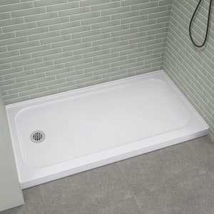 60 in. L x 32 in. W Single Threshold Alcove Shower Pan Base with Left Drain in White Rectangle Acrylic Shower Base