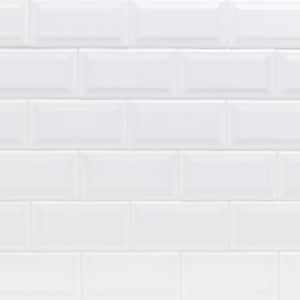 Essential White Beveled 3 in. x 6 in. x 6mm Polished Ceramic Subway Wall Tile (10.76 sq. ft./case)