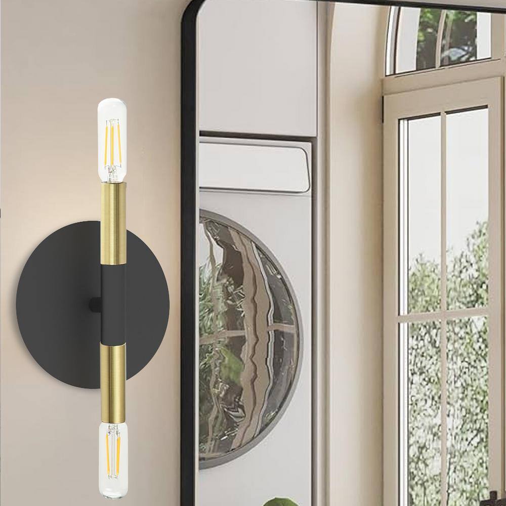 Modern Matte Black & Aged Brass Dimmable Wall Sconce