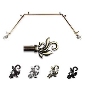 13/16" Dia Adjustable 20"-36", 38"-72" Bay Window Curtain Rod with Andrea Finials in Antique Brass