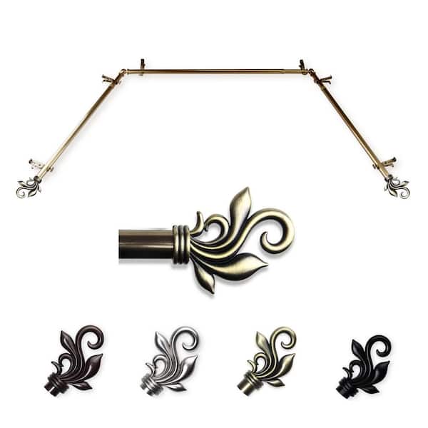 EMOH 13/16" Dia Adjustable 20"-36", 38"-72" Bay Window Curtain Rod with Andrea Finials in Antique Brass