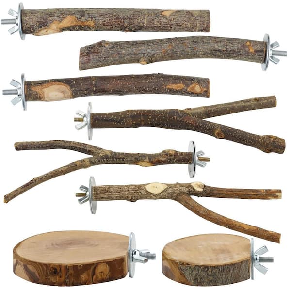 Angel Sar 8-Pack Natural Wood Bird Perch Stand Fork Toys, Hanging Multi-Branch Perch Platform Hammock Swing Toy for Macaws