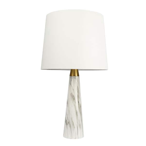 Jushua Enclave Hydro White Table Lamp with On/Off Switch Faux Marble Base Fabric Shade