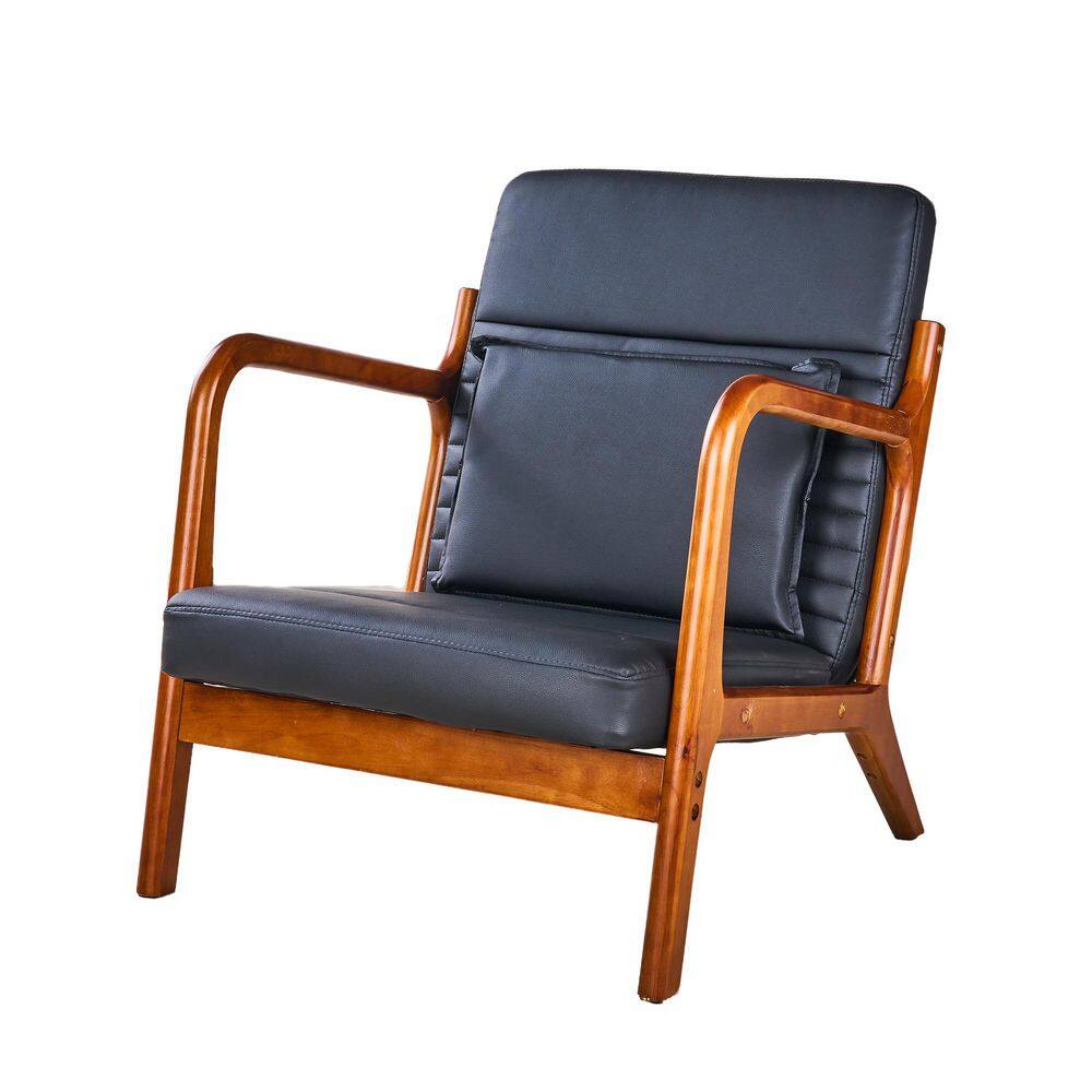 Modern Accent Chair, Solid Wood Frame, Black (Style-2) Upholstery, Comfortable Lounge Chair with 1-Pillow (Set of 1)
