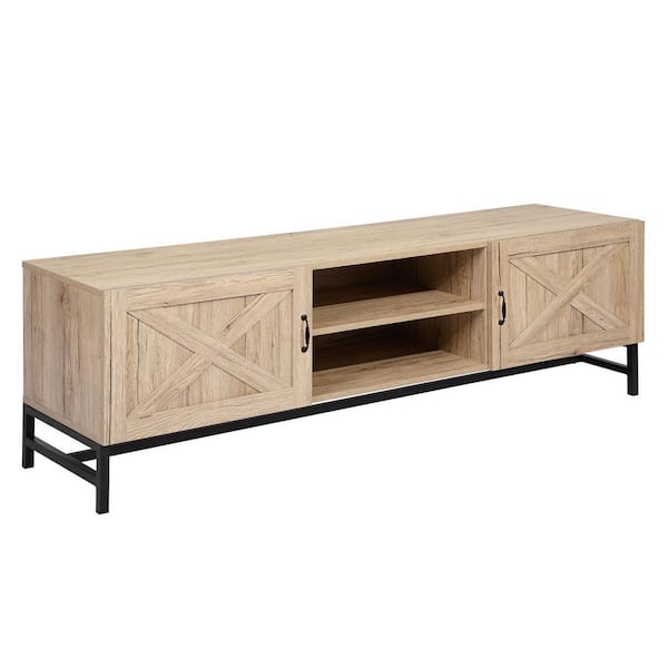 Homy Casa Bebou 60 in. Oak Wood TV Stand with 2 Doors Fits TV's Up to 65 in.