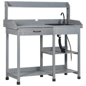 Potting Bench Table Includes Removable Outdoor Sink Station with Hose Hook Up, Gray