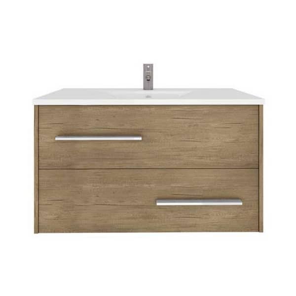 Belvedere Bath Phaedra 36 in. Floating Bathroom Vanity in Natural with White Ceramic Basin Top