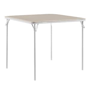 Folding Card Table 33.8 in. Portable Square Beige Metal Desk with Collapsible Legs and Vinyl Upholstery
