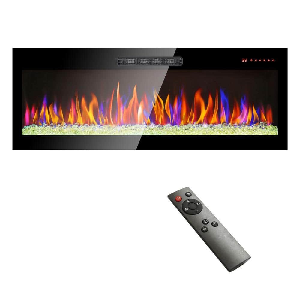 50 in. Recessed Ultra Thin Tempered Glass Wall Mounted Electric Fireplace in Black with Remote and Multi-Color Flame -  Amucolo, Yead-CYD0-NU8