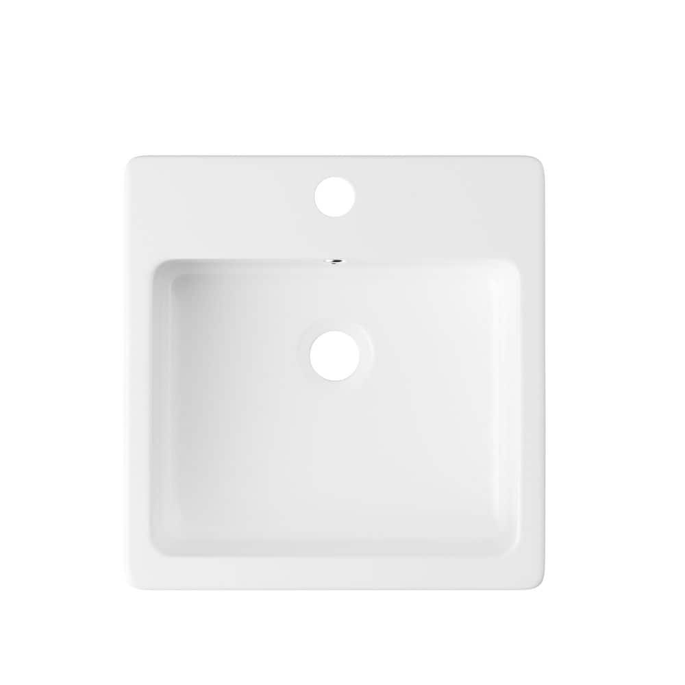 Glossy White Ceramic Square Pedestal Bathroom Sink