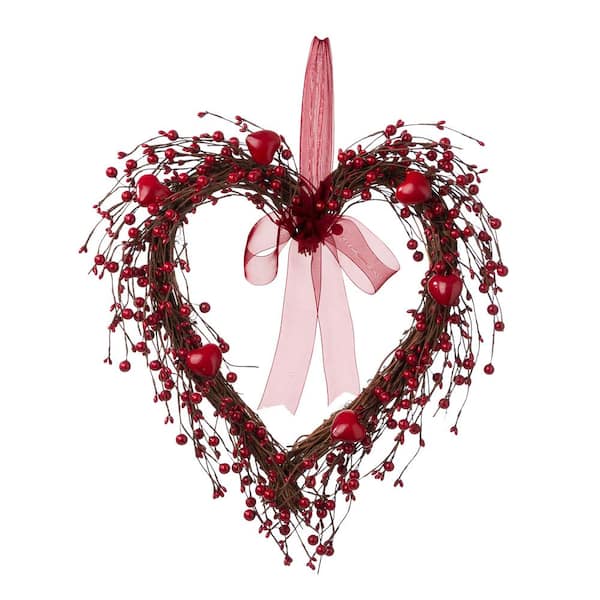 Glitzhome 17 in. H Valentine's Berry Heart Wreath