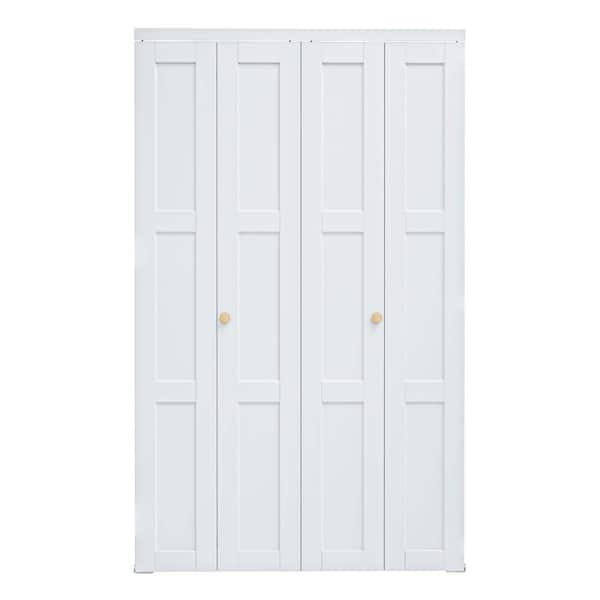 ARK DESIGN 48 in. x 96 in. 3-Lite Panel Solid Core MDF White Finished Composite Closet Bi-Fold Door with Hardware