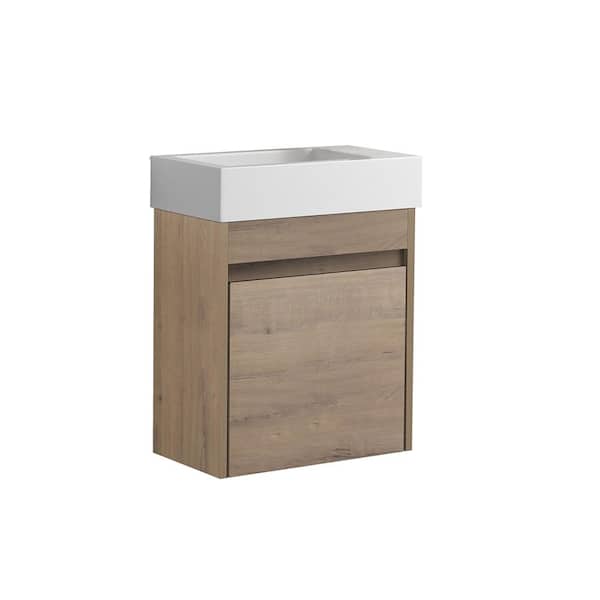 Kahomvis 18.1 in. W x 10.2 in. D x 22.8 in. H Float Mounting Bath Vanity in Imitative Oak with White Basin Top