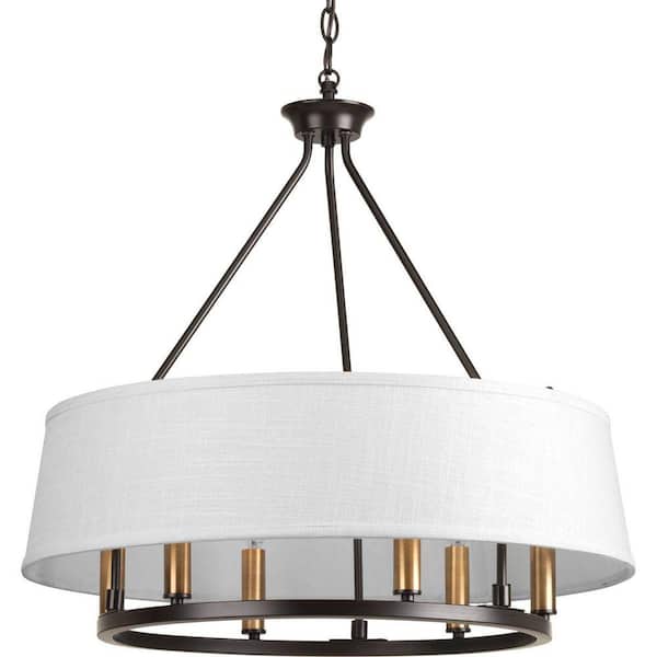 Cherish Collection 6-Light Antique Bronze White Linen Shade Coastal Chandelier Light