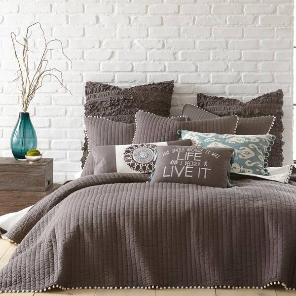 LEVTEX HOME Pom Pom Slate Grey Solid Twin/Twin XL Cotton Quilt L12001T