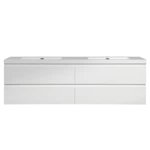 71 in. W x 20 in. D x 23 in. H Double Sink Floating Bath Vanity in White with White Cultured Marble Top