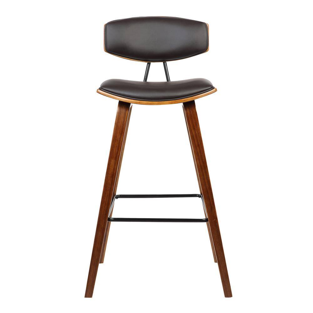 Fox 26" Dark Brown Faux Leather and Walnut Wood Bar Stool