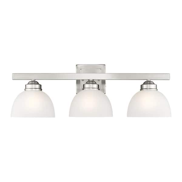 AVIANCE LIGHTING Stonecrest 24.75 in. 3 Light Brushed Nickel Vanity Light with Satin Glass