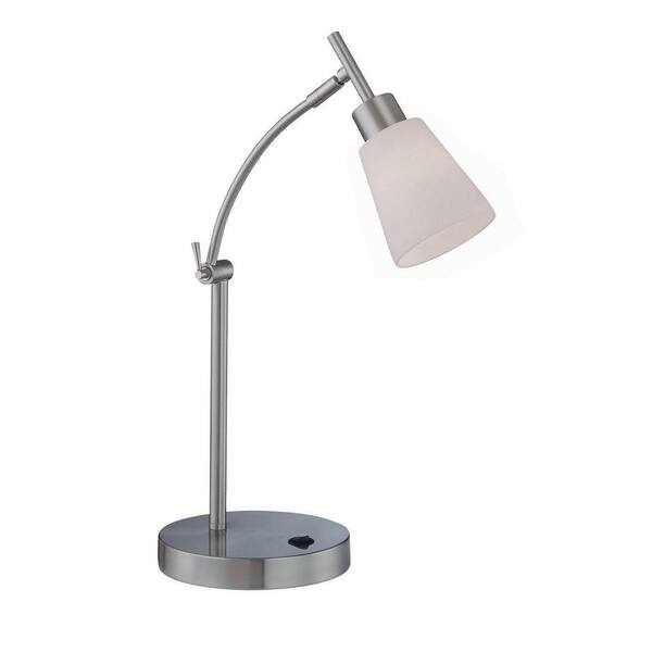 Illumine 19.5 in. Polished Steel Desk Lamp with Frost Glass Shade