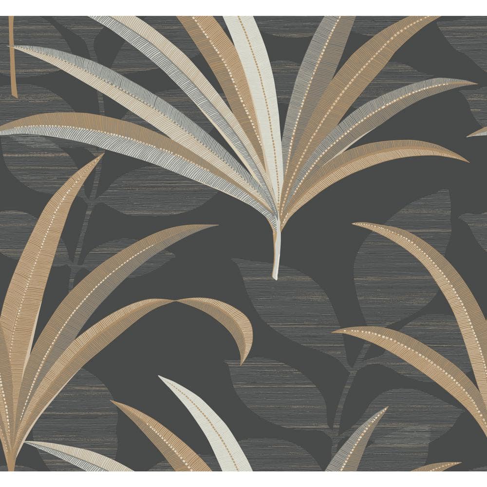 Black and Gold Tropical Leaf Nonwoven Wallpaper